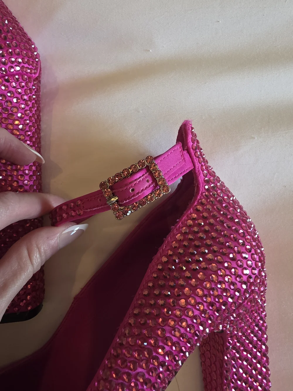 Pink Jeweled Platform Ankle-Strap Heels